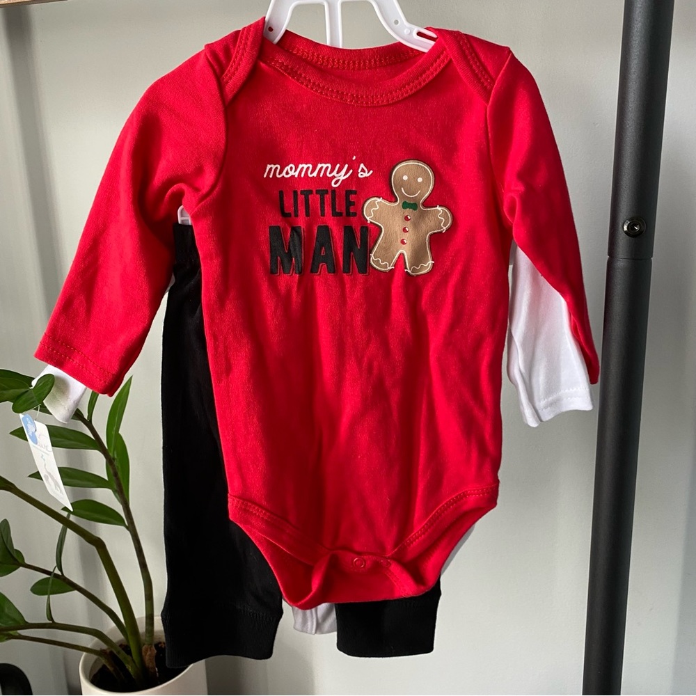 Little Treasure Unisex Baby Cotton Bodysuit and Pant Set Christmas 0-3 Months